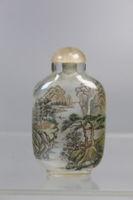 Chinese Inner Painting Glass Snuff Bottle of Mountain and River Scene