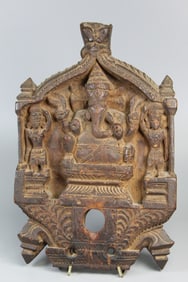 Antique Indian Carved Wood Temple Plaque