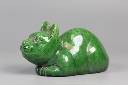 Chinese Green Glazed Porcelain Cat Figure