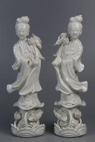 Pair of Chinese Blanc de Chine Porcelain Figures