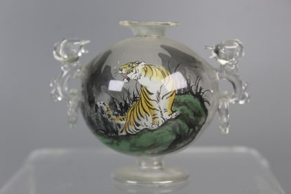 Chinese Inner Painting Glass Snuff Bottle, Tiger Decoration.