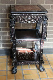 Antique Chinese Hardwood Flower Stand with Mother of Pearl Inlaid.
