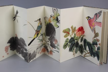Chinese Watercolor and Ink Painting of Flowers and Birds Album Book