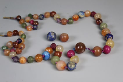 Antique Chinese Precious Stone Beads Necklace