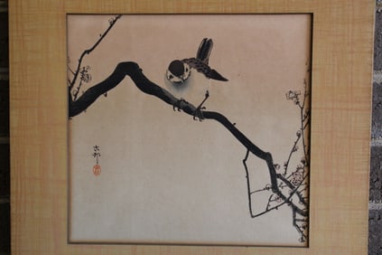 Bird on a Branch, O'Hara Koson, Japanese Woodblock Print