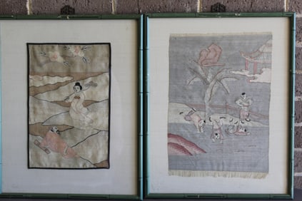 Two Chinese Silk Kesi Panels