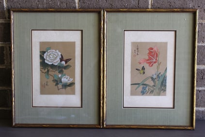 Pair of Chinese Watercolor and Ink Paintings on Silk