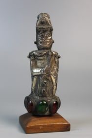 Antique Southeast Asian Silver Handle on Wood Stand