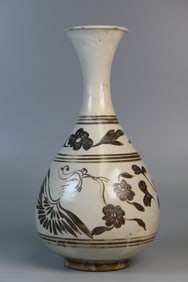 Chinese Cizhou Yuhuchun Vase with Iron-painted Floral and Bird Decorations.