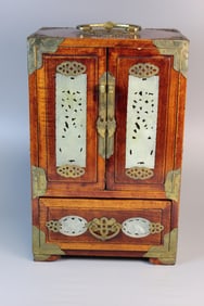 Chinese Wood Jewelry Music Box with Jade Inlay