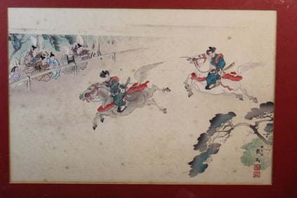 Horse Racing, Japanese Woodblock Print