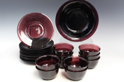 Antique Chinese Burgundy Glass Set