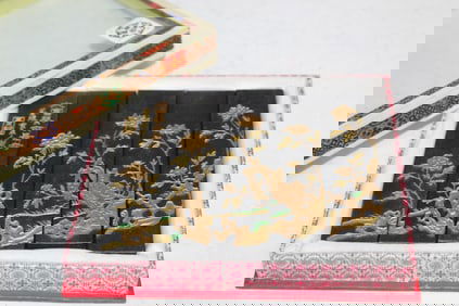 Box of Chinese Ink Sticks with Gilt Flowers Decoration