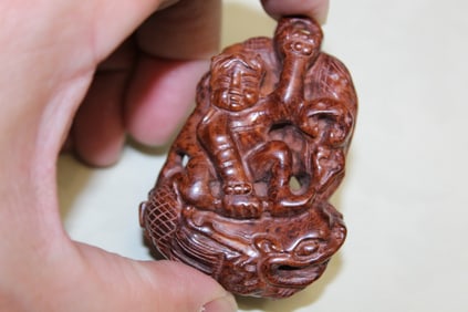 Chinese Carved Wood Pendant