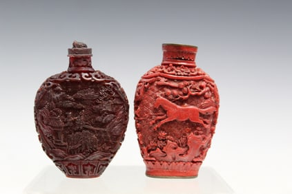 Two Chinese Red Snuff Bottle