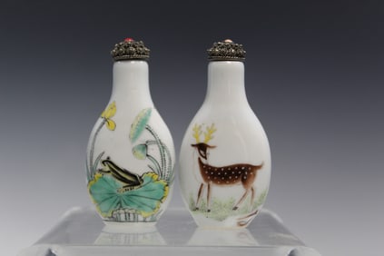 Two Chinese Famille Rose Porcelain Snuff Bottles