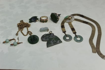 Group of Asian Jade and Stone Jewelries.
