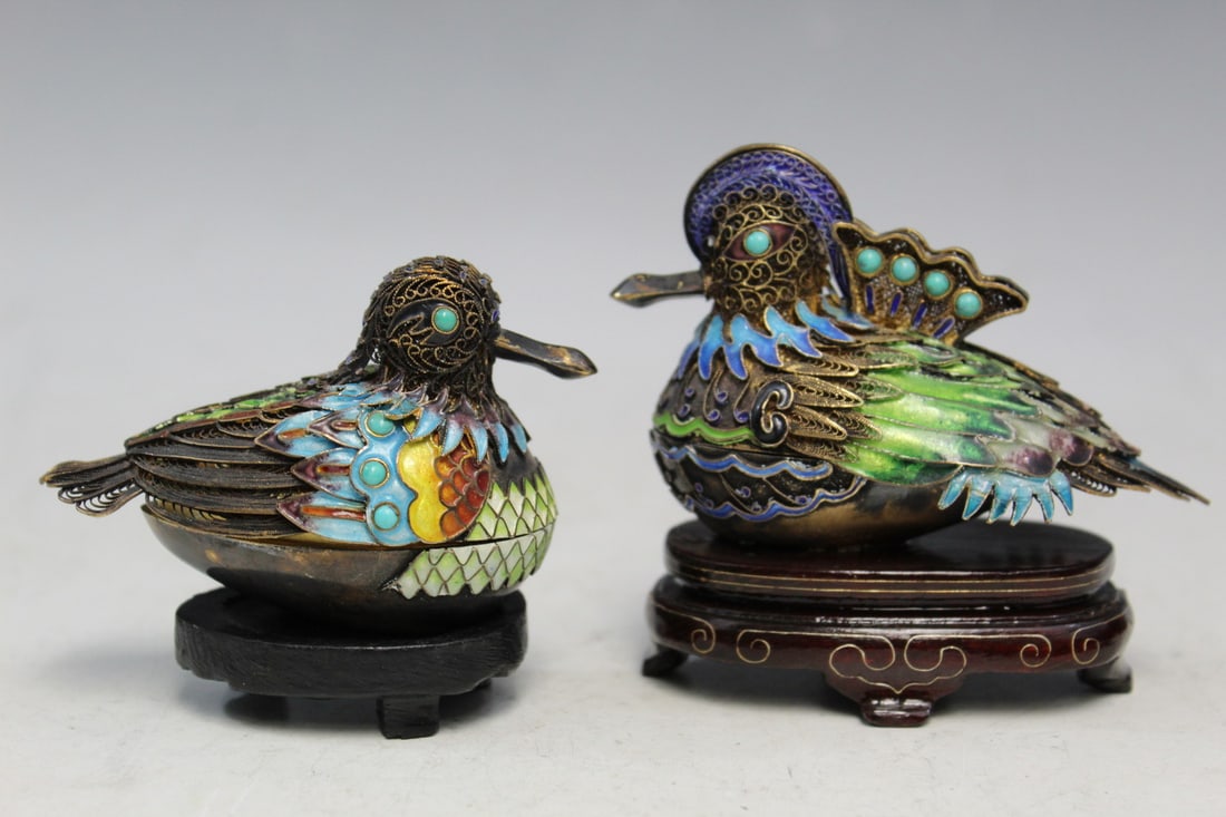Two Chinese enameled bird boxes. (1 of 6)