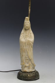 Chinese Carved Soapstone Guanyin Statue Lamp