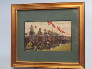 Want to Fight of England, Framed Old Postcard. dated 1915.