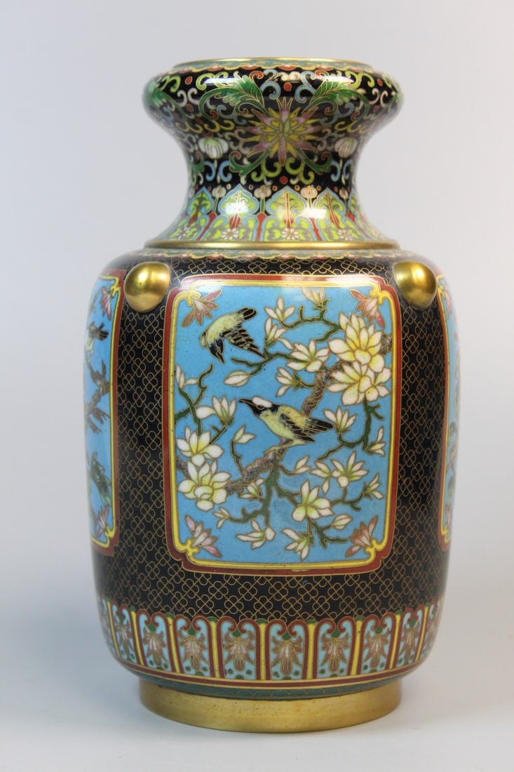 Chinese Cloisonne Vase: Chinese Cloisonne Vase. H 8". Diam 4.25".