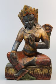 Tibetan Carved Wood Tara Statue