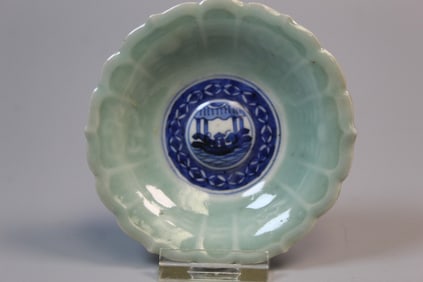 Chinese Celadon Blue and White Porcelain Small Dish