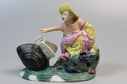 Chinese Famille Rose Porcelain Fisherman Figure