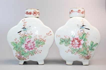 Pair of Chinese Famille Rose Porcelain Tea Caddies