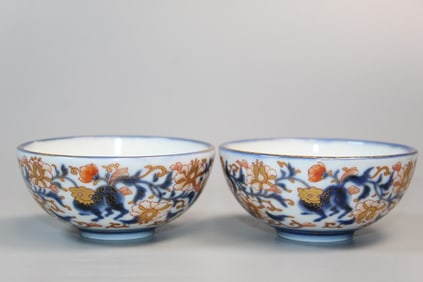 Pair of Antique Japanese Fukagawa Koransha Bowls