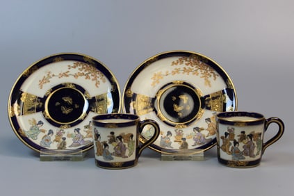 Pair of Japanese Hattori Satsuma Cups and Saucers