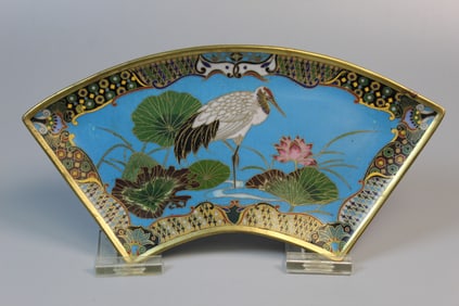 Chinese Fan Shaped Cloisonne Tea Tray