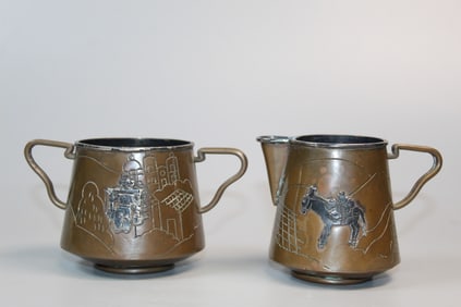 Vintage Victoria Taxco Mexico Silver & Copper Creamer and Sugar Cup.