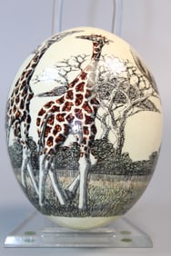 African Hand Painted Ostrich Egg Artist Signed.