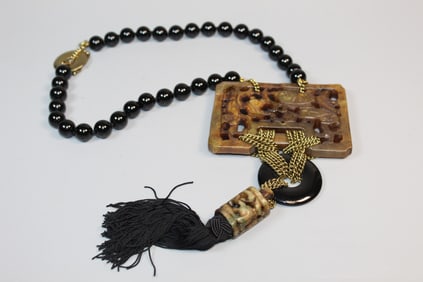 Chinese Carved Stone Pendant Necklace