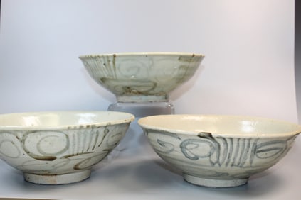 Three Antique Chinese Celadon Glazed Bowls