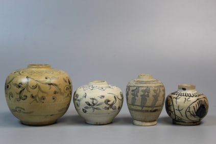 Four Antique Chinese Blue and White Jars