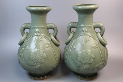 Pair of Chinese Celadon Porcelain Vases