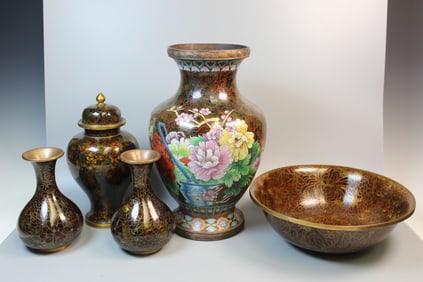 Five Chinese cloisonne items