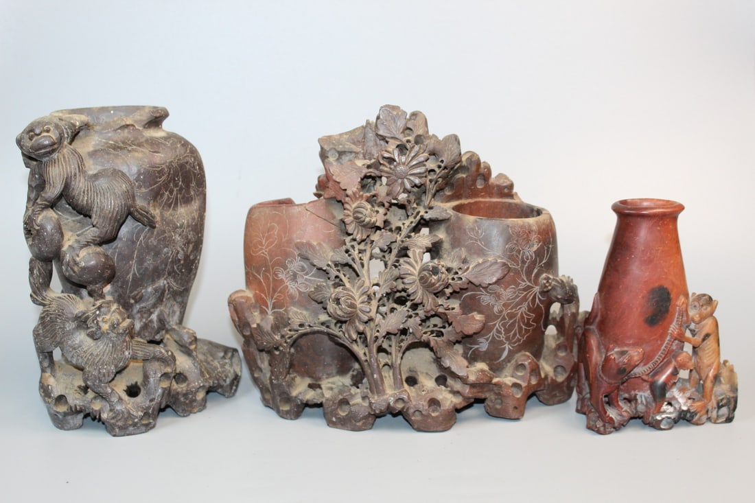 Three Asian soapstone carvings (1 of 6)