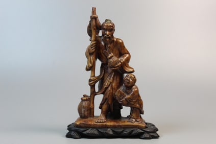 Chinese carved soapstone figure of a fisherman and a boy