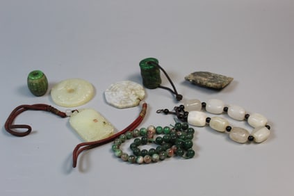 Group of carved stone pendant and bracelet