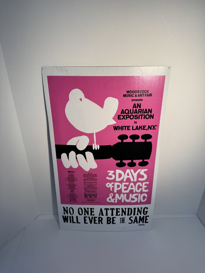 Vintage Woodstock music art fair poster: Vintage Woodstock music art fair poster. 13" x 22", has pin holes