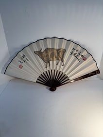 Chinese fan with painting of an ox