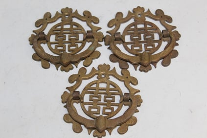 Three Chinese Brass Door Handles