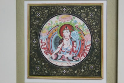 Small Tibetan Painting of Buddha on Paper.