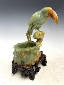 Chinese carved stone bird brush washer.
