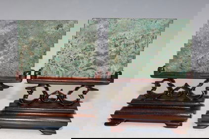 Two Antique Roman Bronze Plaques on Chinese Wood Stands