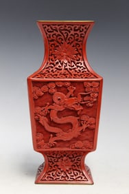 Chinese Cinnabar Dragon Vase