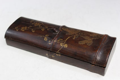 Chinese Lacquered Bamboo Shaped Box